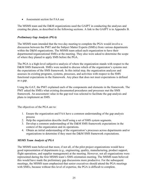 2009 SMS Pilot Project (SMSPP) Analysis - FAA