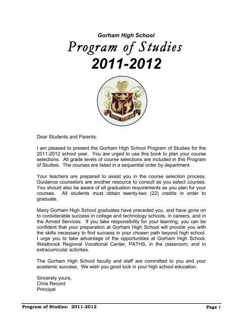 Program of Studies 2011-2012 - Gorham High School!