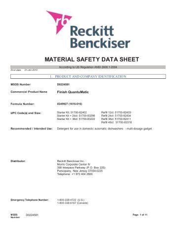 MATERIAL SAFETY DATA SHEET - Reckitt Benckiser