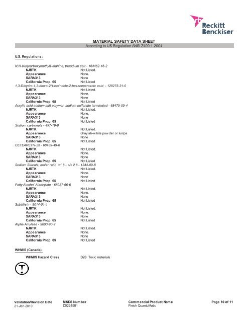 MATERIAL SAFETY DATA SHEET - Reckitt Benckiser