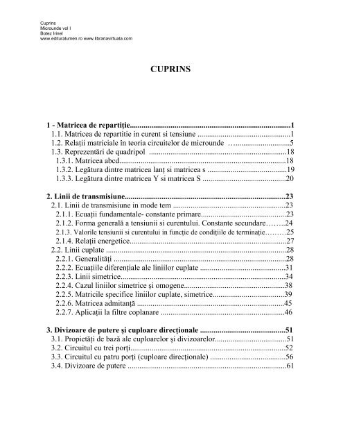 Cuprins/Microunde (vol 1) - autor: Botez-Casian Irinel - Editura Lumen