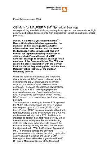CE-Mark for MAURER MSM Spherical Bearings - Maurer Söhne ...