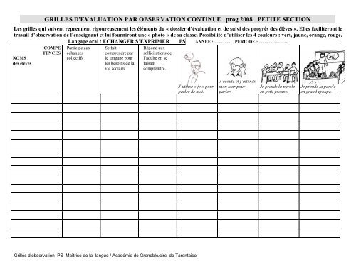 GRILLE D'EVALUATION PAR OBSERVATION CONTINUE