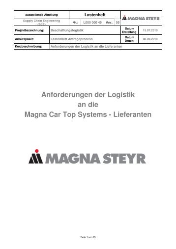 Anforderung der Logistik an Lieferanten - Magna