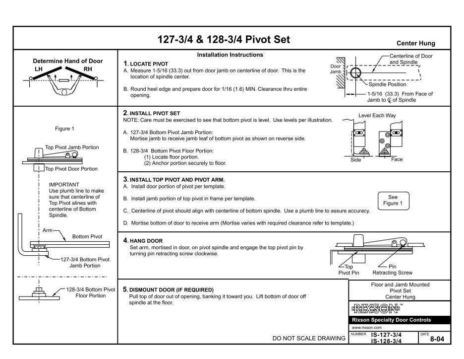 128 3 4 Center Hung Pivot Set By Rixson Epivots Com