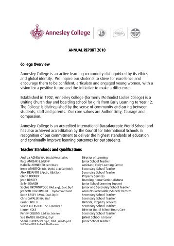 ANNUAL REPORT 2010 ANNUAL REPORT ... - Annesley College