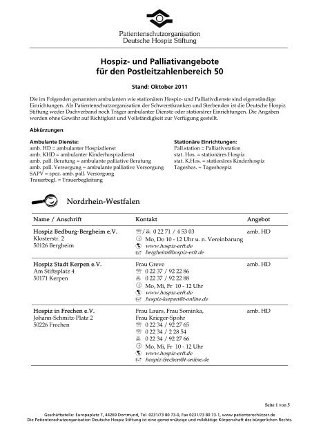 Raum Köln Hospize-Web - Paramita Projekt Bonn