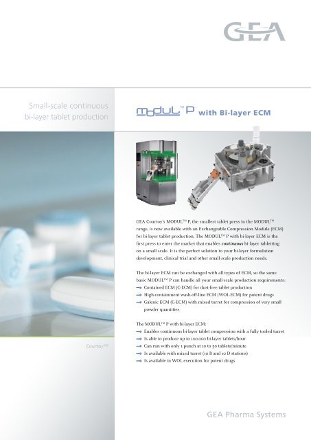 MODUL™ P Rotary Tablet Press with Bi-layer ECM - GEA Pharma ...