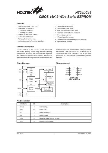 HT24LC16 - CMOS 16K 2-Wire Serial EEPROM