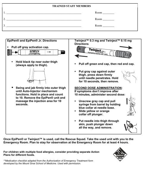 Bee Sting Allergy Action Plan Place Child's Picture Here