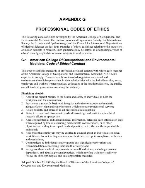 Professional Codes of Ethics - Department of Energy Human ...