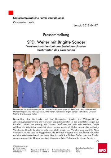 SPD: Weiter mit Brigitte Sander - SPD Lorsch