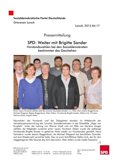 SPD: Weiter mit Brigitte Sander - SPD Lorsch