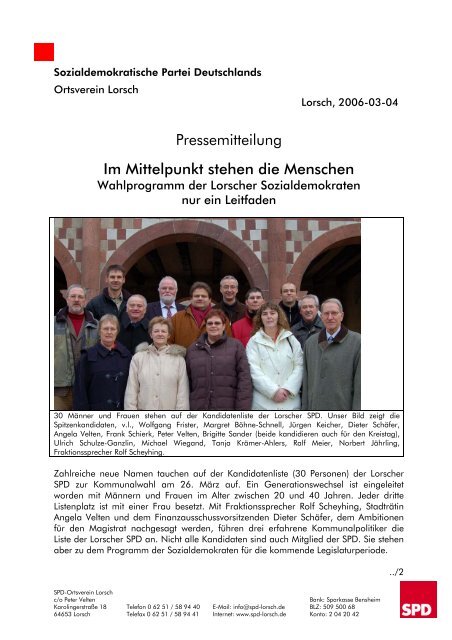 Pressemitteilung Im Mittelpunkt stehen die Menschen - SPD Lorsch