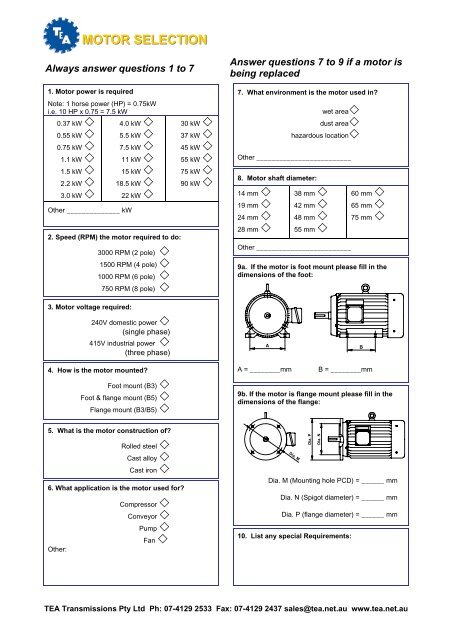 Motor & Gearbox Selection Form