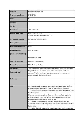 Unit Title Advanced Business Law Programme(s ... - Blc.lsbu.ac.uk