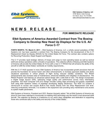 Elbit Systems of America Awarded Contract from The Boeing ...