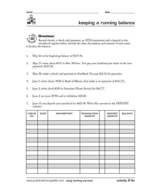 keeping a running balance practical money skills check register with running balance
