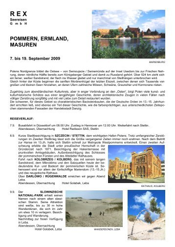 POMMERN, ERMLAND, MASUREN - Rex-seereisen.de