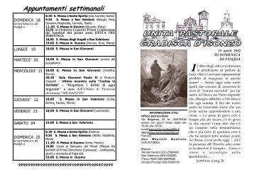 Appuntamenti settimanali - Parrocchia di Gradisca d'Isonzo