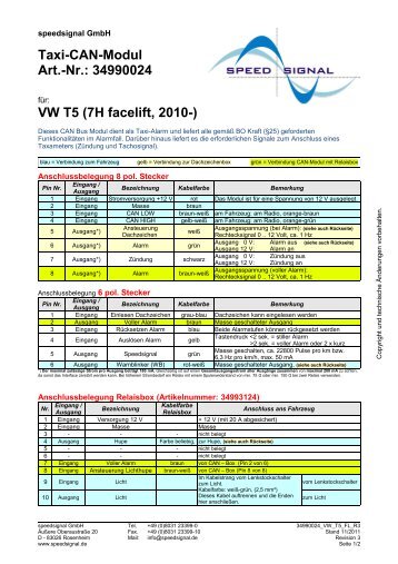 Taxi-CAN-Modul Art.-Nr.: 34990024 VW T5 (7H ... - speedsignal.de