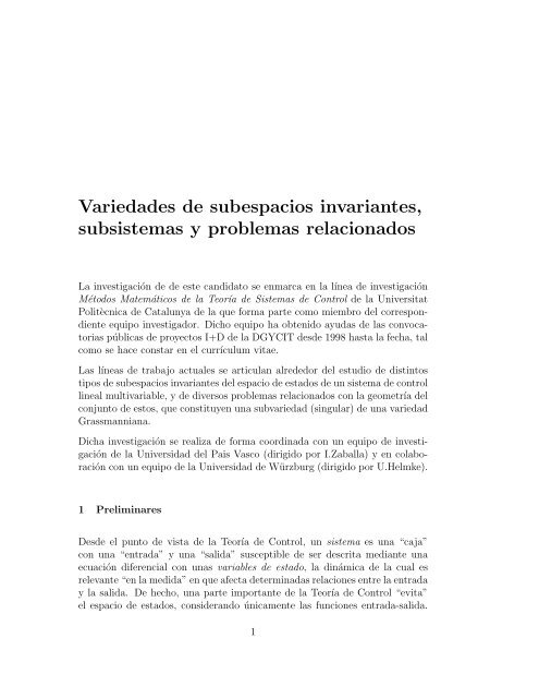 Variedades De Subespacios Invariantes Subsistemas Y Problemas