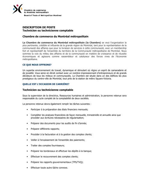 Description De Poste Technicien Ou Technicienne Comptable