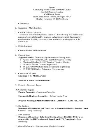 Agenda Community Mental Health of Ottawa County Board of ...