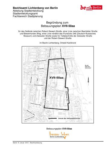 BegrÃ¼ndung zum Bebauungsplan XVII-50aa - Karlshorst Ost