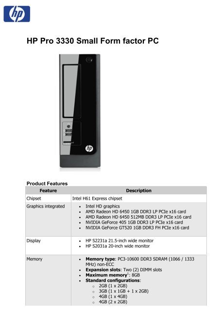 HP Pro 3330 Small Form factor PC