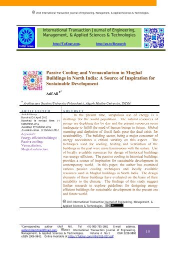 Passive Cooling and Vernacularism in Mughal Buildings in North India