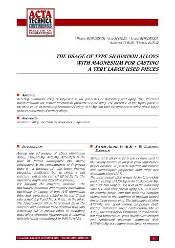 the usage of type siliuminiu alloys with magnesium for casting a very ...