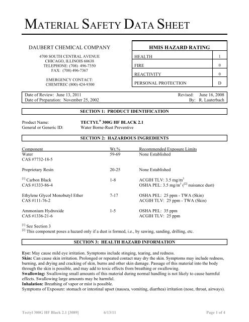 Tectyl 300G HF Black 2.1 MSDS - Daubert Chemical Company, Inc.