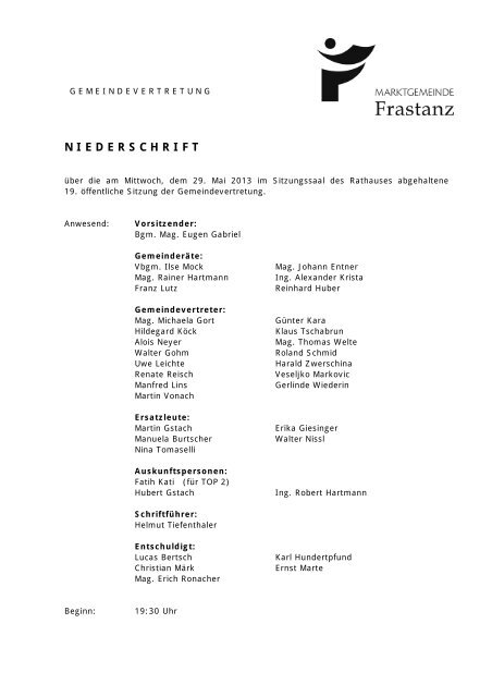 19. Niederschrift - Frastanz