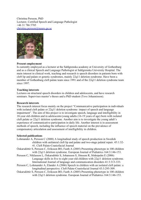 Christina Persson, PhD Lecturer, Certified Speech and Language ...