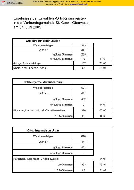 und OrtsbÃ¼rgermeister sowie Ortsvorsteher - Verbandsgemeinde St ...