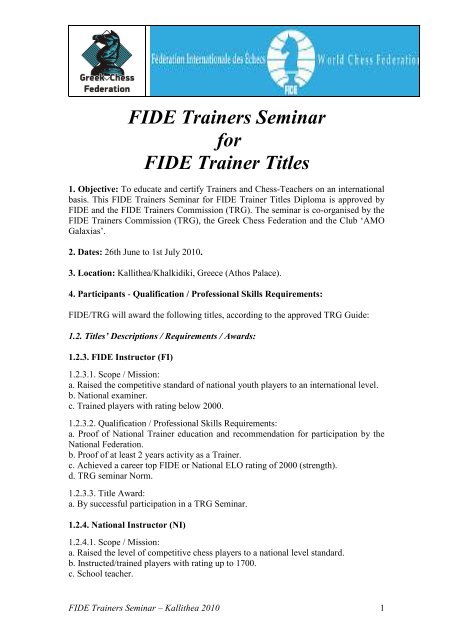 FIDE Trainers Seminar – English Chess Federation