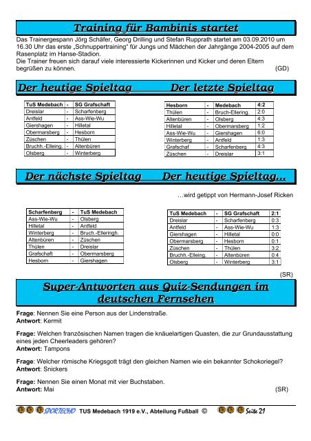 TUS Medebach 1919 eV, Abteilung FuÃball