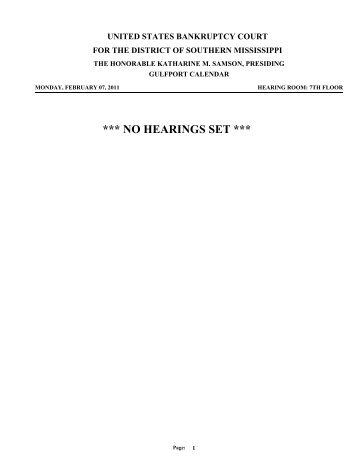 no hearings set - Southern District of Mississippi