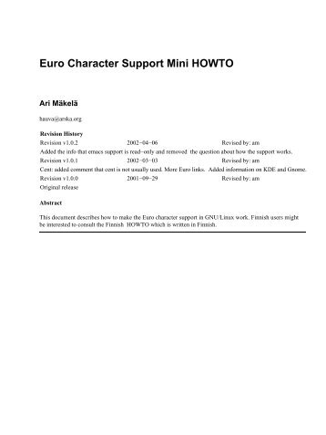 Euro Character Support Mini HOWTO - The Linux Documentation ...