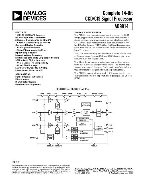 Complete 14-Bit CCD/CIS Signal Processor Data ... - Analog Devices