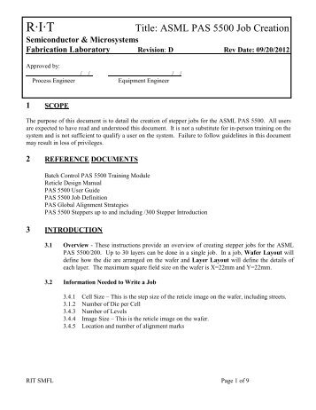 ASML PAS 5500 Job Creation RevC - SMFL