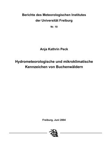 Hydrometeorologische und mikroklimatische Kennzeichen von ...