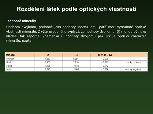 optickÃ¡ krystalografie, princip klasifikaÄnÃ­ho systÃ©mu minerÃ¡lÅ¯, prvky