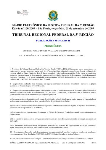 Edital de ciÃªncia de eliminaÃ§Ã£o de precatÃ³rios findos nÂº 15_2009 ...