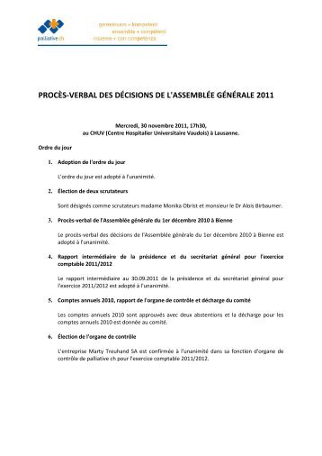 procès-verbal des décisions de l'assemblée générale ... - Palliative ch