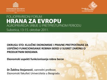 Dr Å½aklina StojanoviÄ, vanredni profesor Ekonomskog fakulteta ...