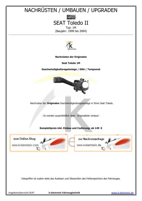 NACHRÃSTEN / UMBAUEN / UPGRADEN SEAT Toledo II