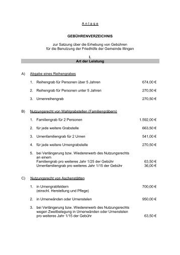 Gebührenverzeichnis Friedhöfe - Illingen.de