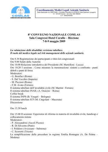 8Â° convegno nazionale comlas - Associazione Italiana Familiari e ...